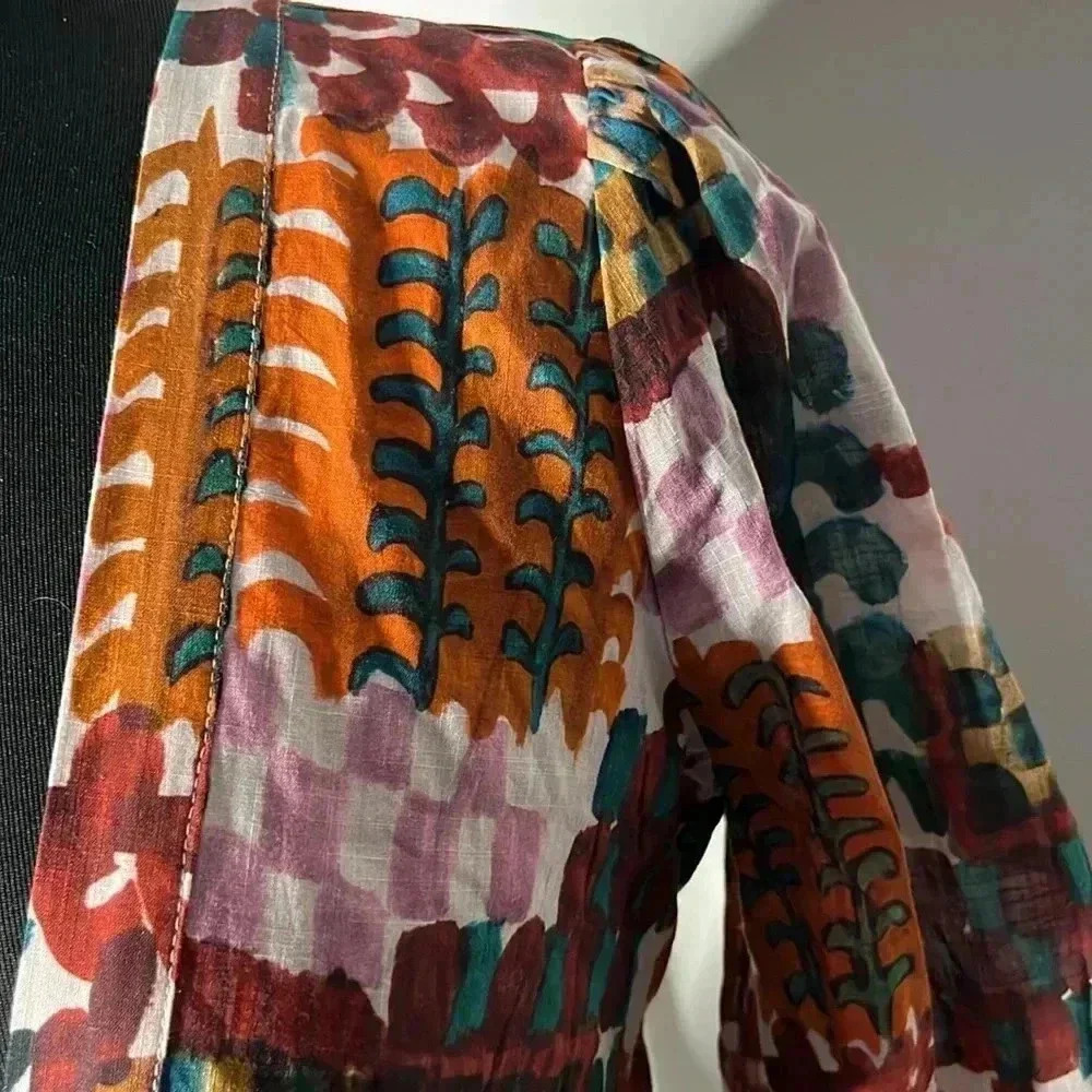 Anthropologie Singapore Abstract Tie Waist Multicolor Cropped Top Size 0 - Picture 3 of 8